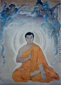 '书画展门前正厅中央的师父法像(学员作品油画)'
