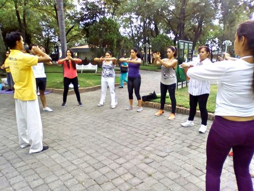 '图5:民众在学炼法轮功'