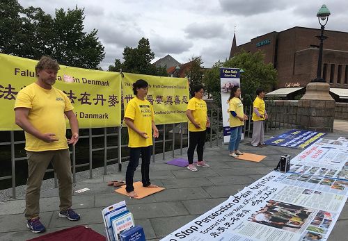 '图5:法轮功学员在Vejle市的商业中心举行讲真相活动'