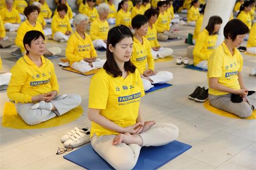 '图6:二零一九年五月五日,桃园部份法轮功学员聚集在风禾公园集体炼功,庆祝“世界法轮大法日”。'
