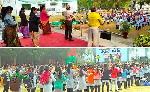 '图1:学员们在大学教法轮功'