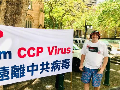 '图7:悉尼居民戴维(David)说:“中共已经收买世卫组织,世卫组织帮其隐瞒疫情。”'