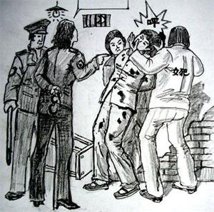 '中共酷刑示意图:殴打、撞头'