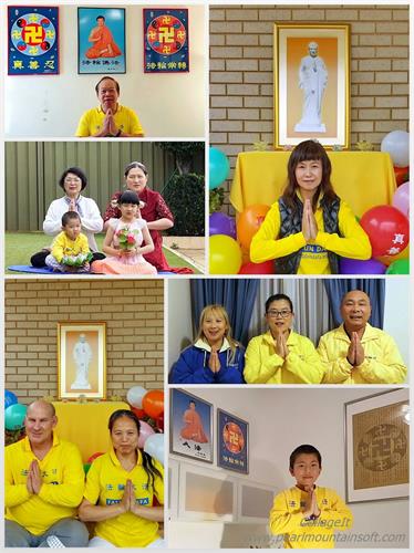 '图1~2:南澳法轮功学员恭祝师尊生日快乐'