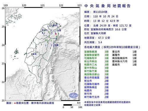 '图1:台湾中央气象局发布的宜兰第二次地震报告。'