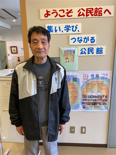'图2:七十九岁的田尾先生说学炼法轮功后,自己的心胸变得宽广了。'