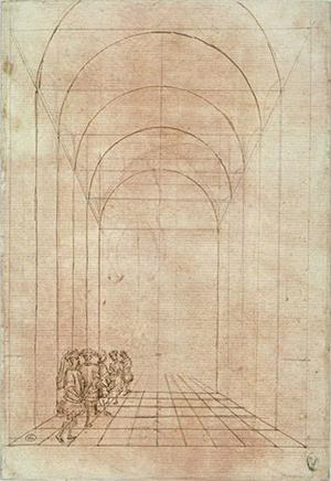 图例:意大利画家皮萨内洛(Pisanello)所绘的透视图,25厘米 × 17.5厘米,作于十五世纪。