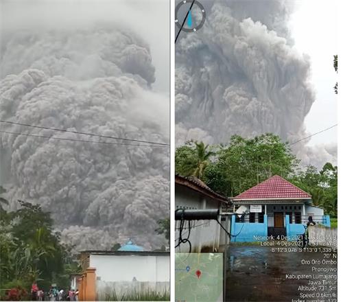 '图1:印尼东爪哇省塞梅鲁火山十二月四日下午喷发,造成至少14人死亡。'