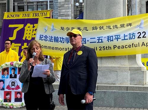 '图13:终止中共滥用器官移植国际联盟新西兰负责人玛戈·麦克维卡在演讲中'