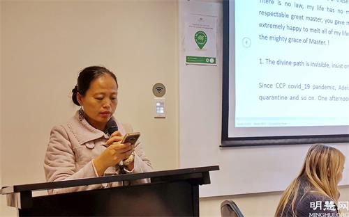 '图4:白安娜感恩师父用大法真善忍重塑了自己。'
