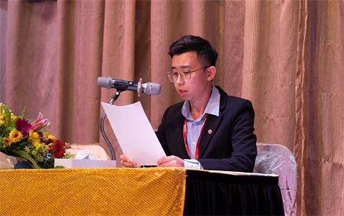 '图3~8:法轮功学员在二零二二年马来西亚法会上交流修炼心得'