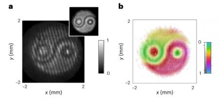'两个纠缠光子的全息图像的重建 (图片来源:Nature Photonics、Zia 等人)'