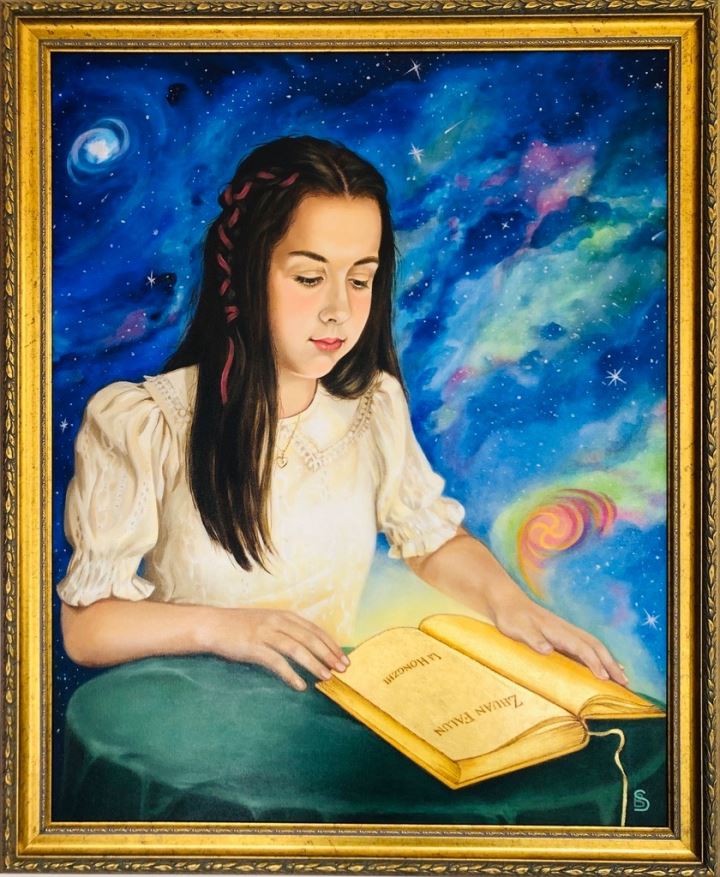 '图3:画作《学习宇宙大法》(布面油画;70厘米×85厘米)'