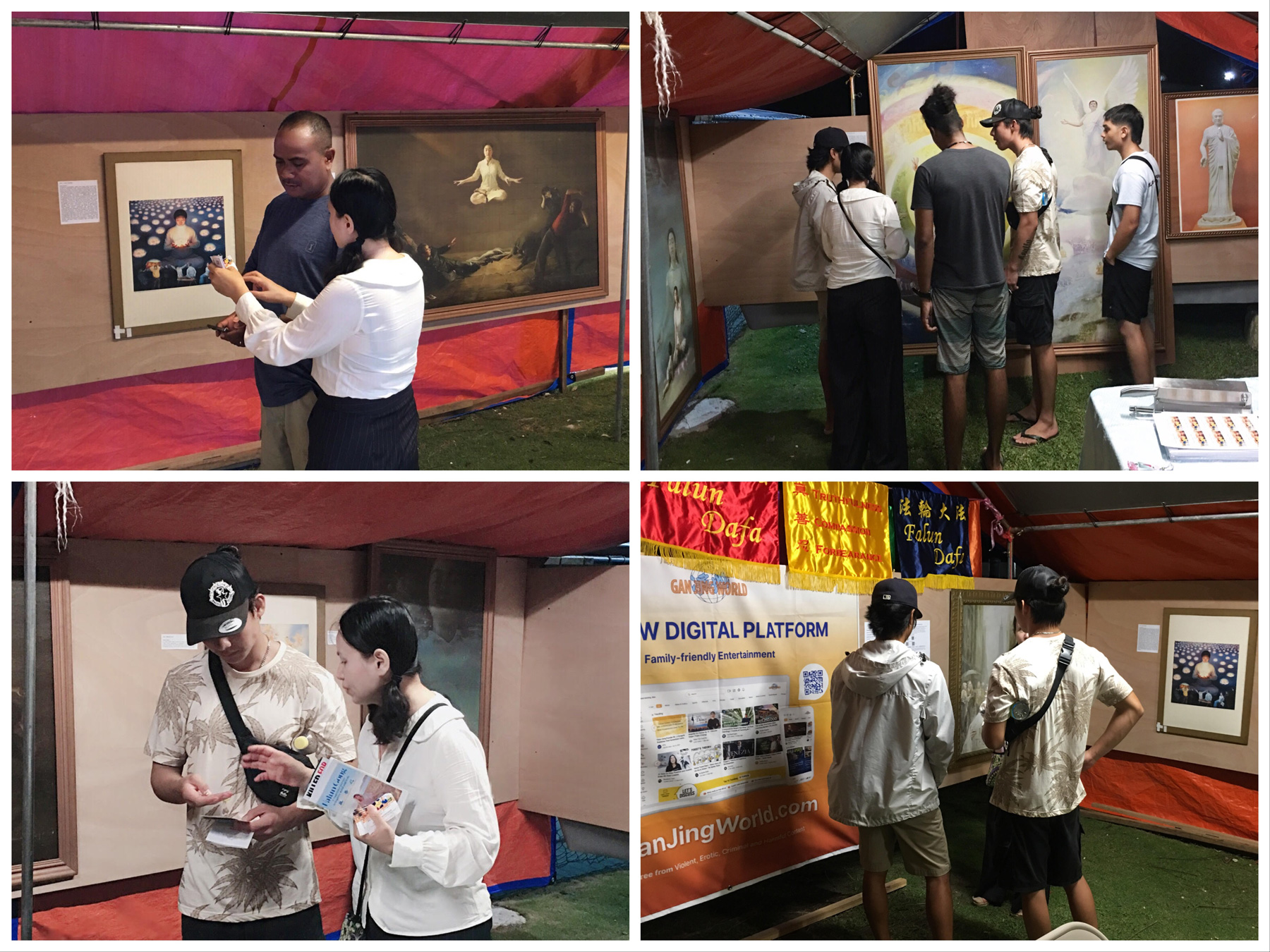 图2:人们来观赏“真善忍美展”的作品。