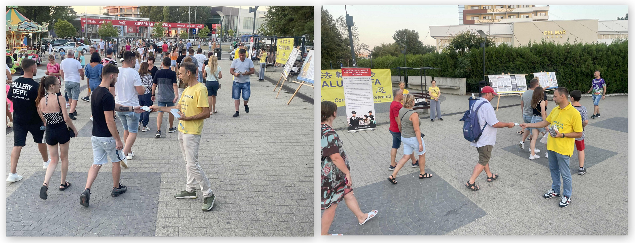 图4~5:二零二三年八月十三日,法轮功学员在玛玛亚的佩拉酒店大道举办讲真相活动。