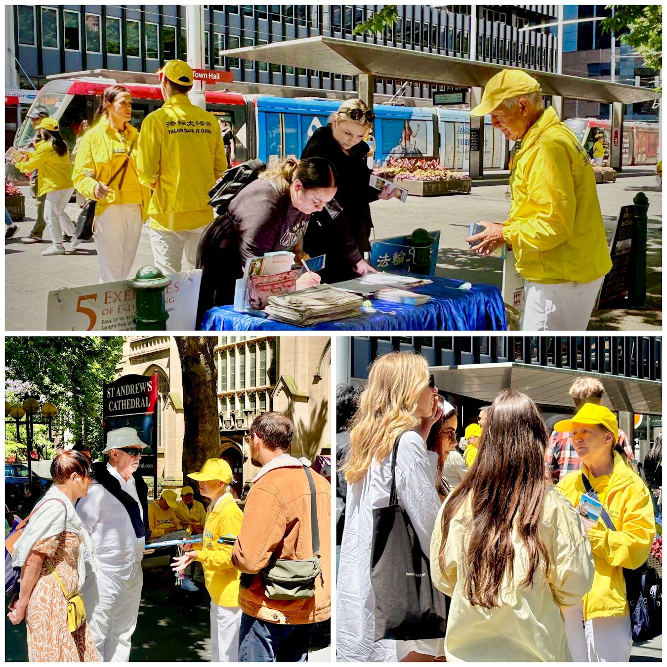 '图5:在悉尼市政厅前,人们向法轮功学员了解真相,并签名支持法轮功学员和平反迫害。'