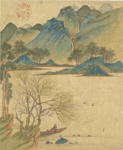 '明 居节绘《山水册之江南新雨》局部。(公有领域)'