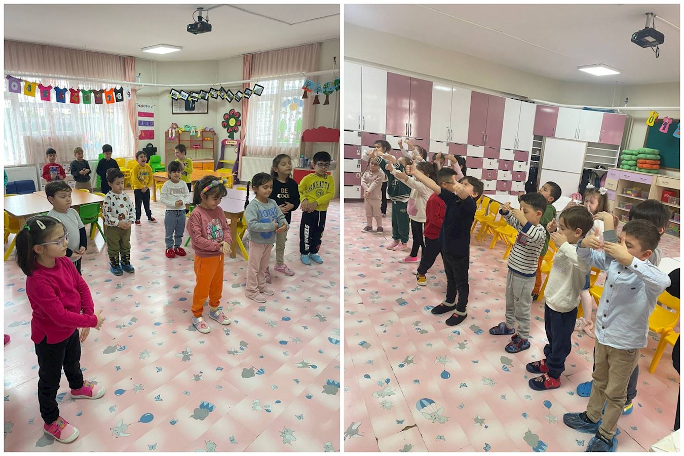 '图1:二零二四年二月五日,法轮功学员受邀到内内·哈顿(Nene Hatun)幼儿园,教老师和孩子们学炼法轮功功法。'