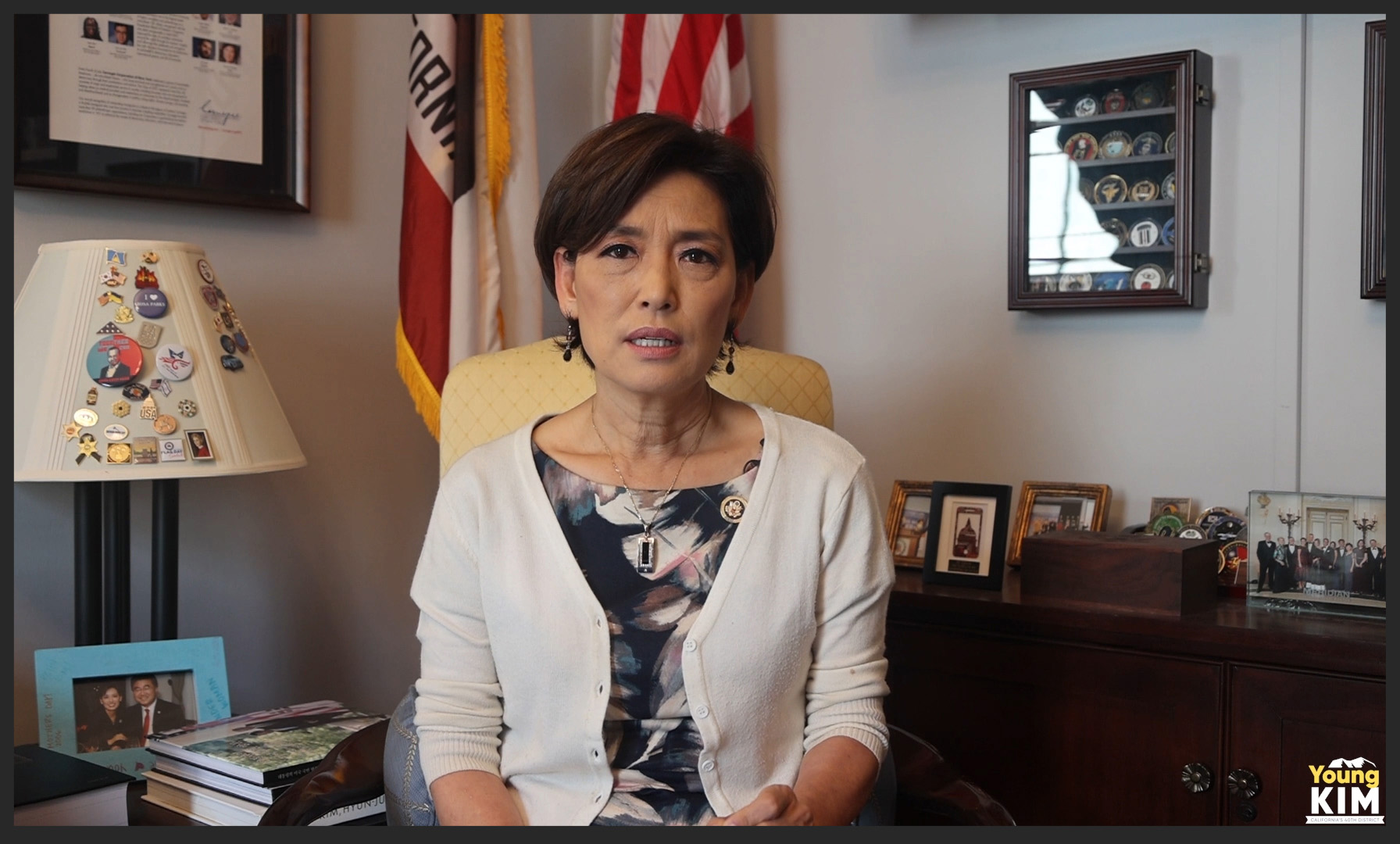 图2:加州共和党籍联邦众议员、众议院外交委员会印太小组主席金映玉(Young Kim)录制视频,声援法轮功学员反迫害。