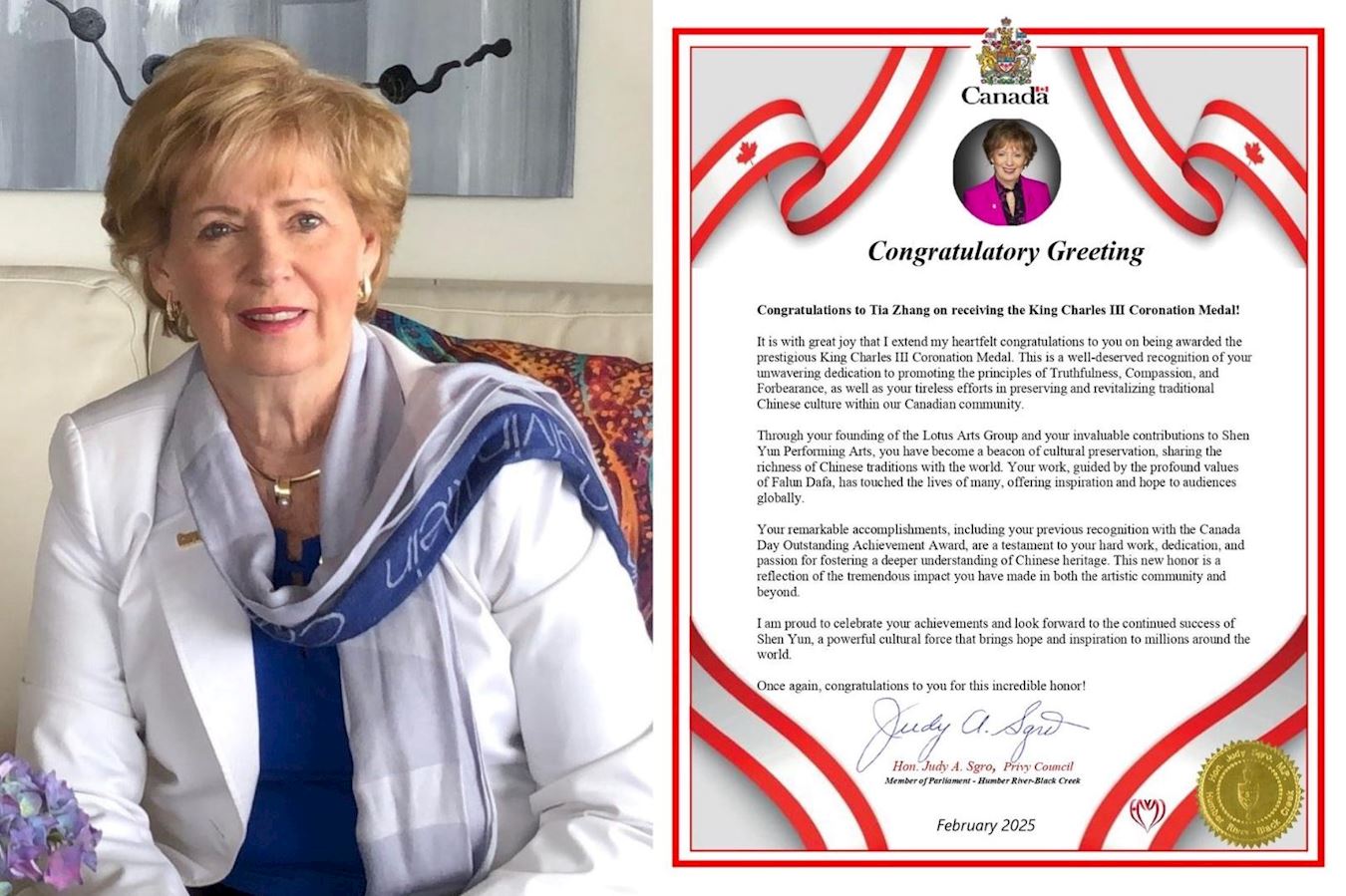 '图5:加拿大“国会法轮功之友”联合主席、自由党国会议员思格若(Judy Sgro)'