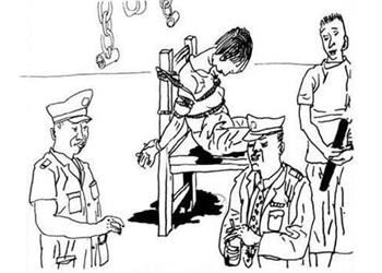 '中共监狱酷刑示意图:捆绑在椅子上'