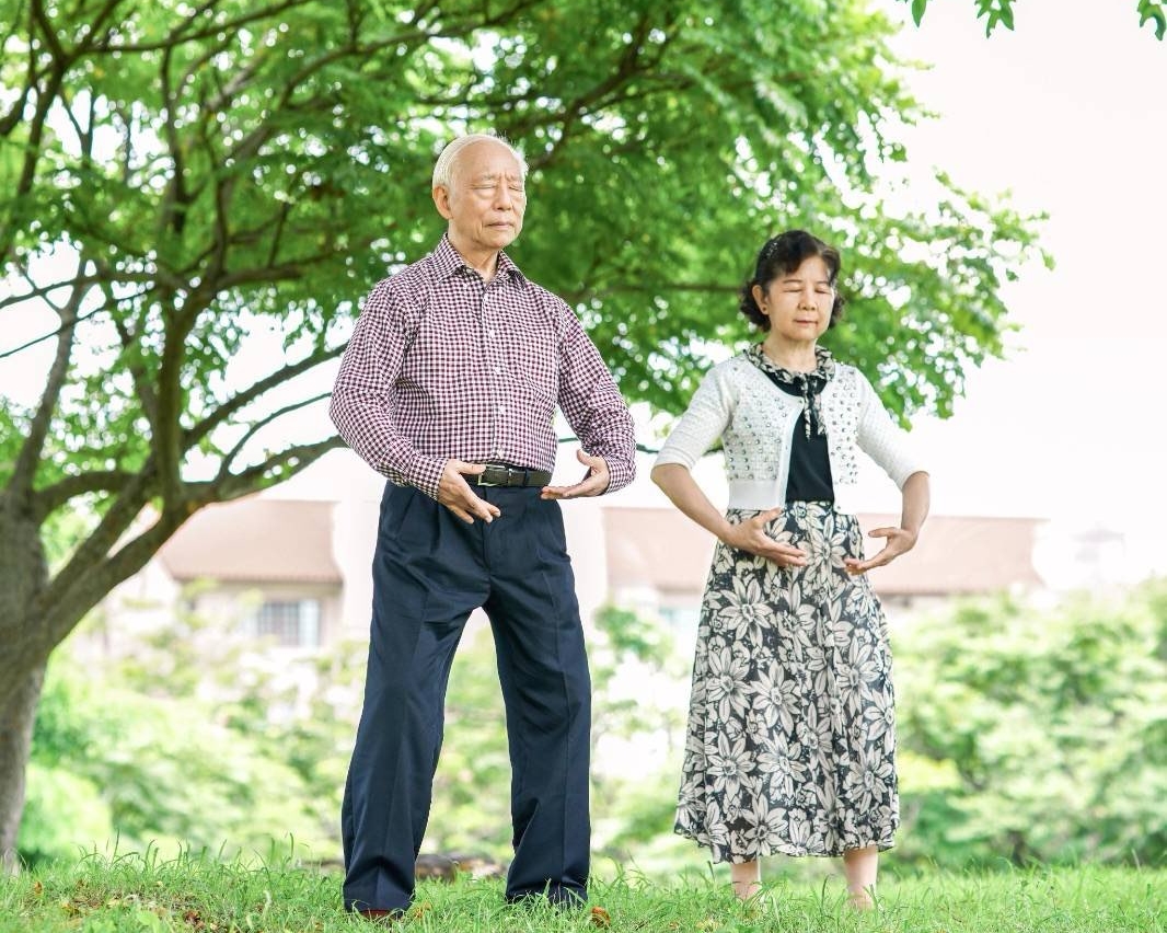 图2:秀贞和丈夫一起炼第二套功法:法轮桩法。