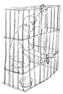 '酷刑示意图:关铁笼子'