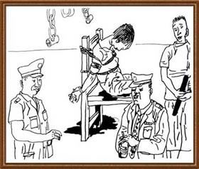'中共酷刑示意图:捆绑在椅子上'