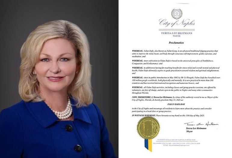 '图8:佛罗里达州那不勒斯市(Naples)市长特蕾莎·海特曼(Teresa Heitmann)颁发褒奖。'
